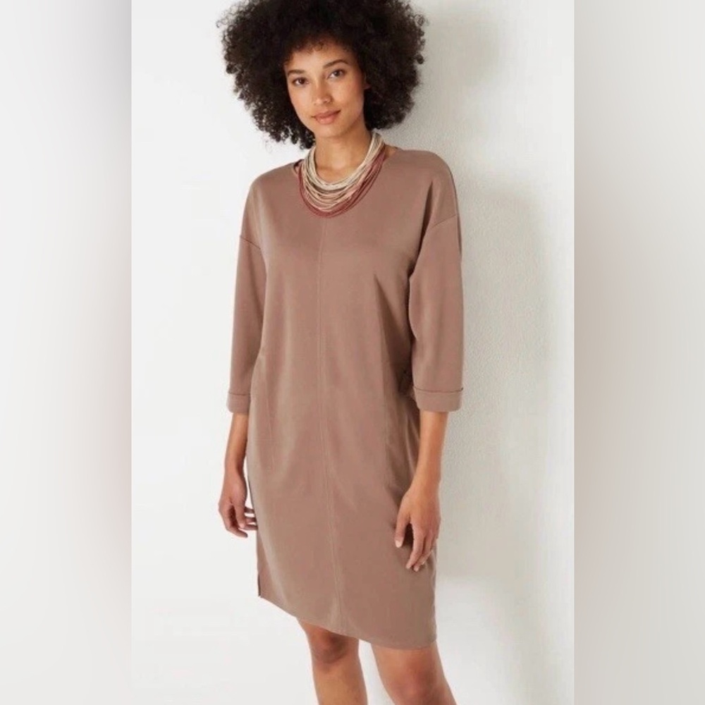 J.Jill Pure Jill Sand-washed Piqué Visit   Relaxed Dress Soft Desert Clay Sz Med